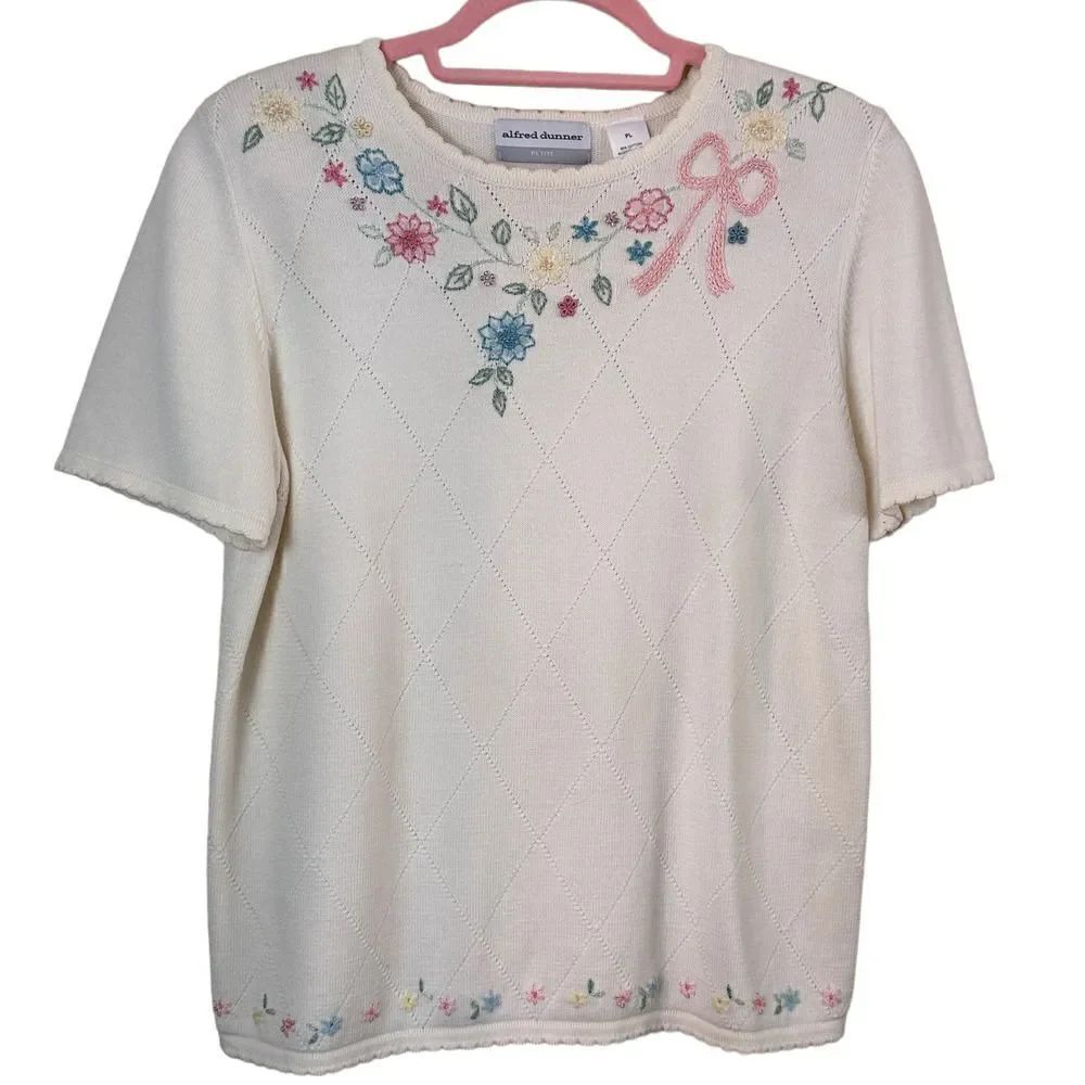 Vintage 1980's Alfred Dunner Floral Embroidered Sweater Size PL
